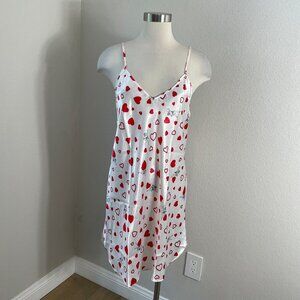 Vintage Alexandra Nicole Womens Large White Cupids Hearts Slip Dress Satin USA
